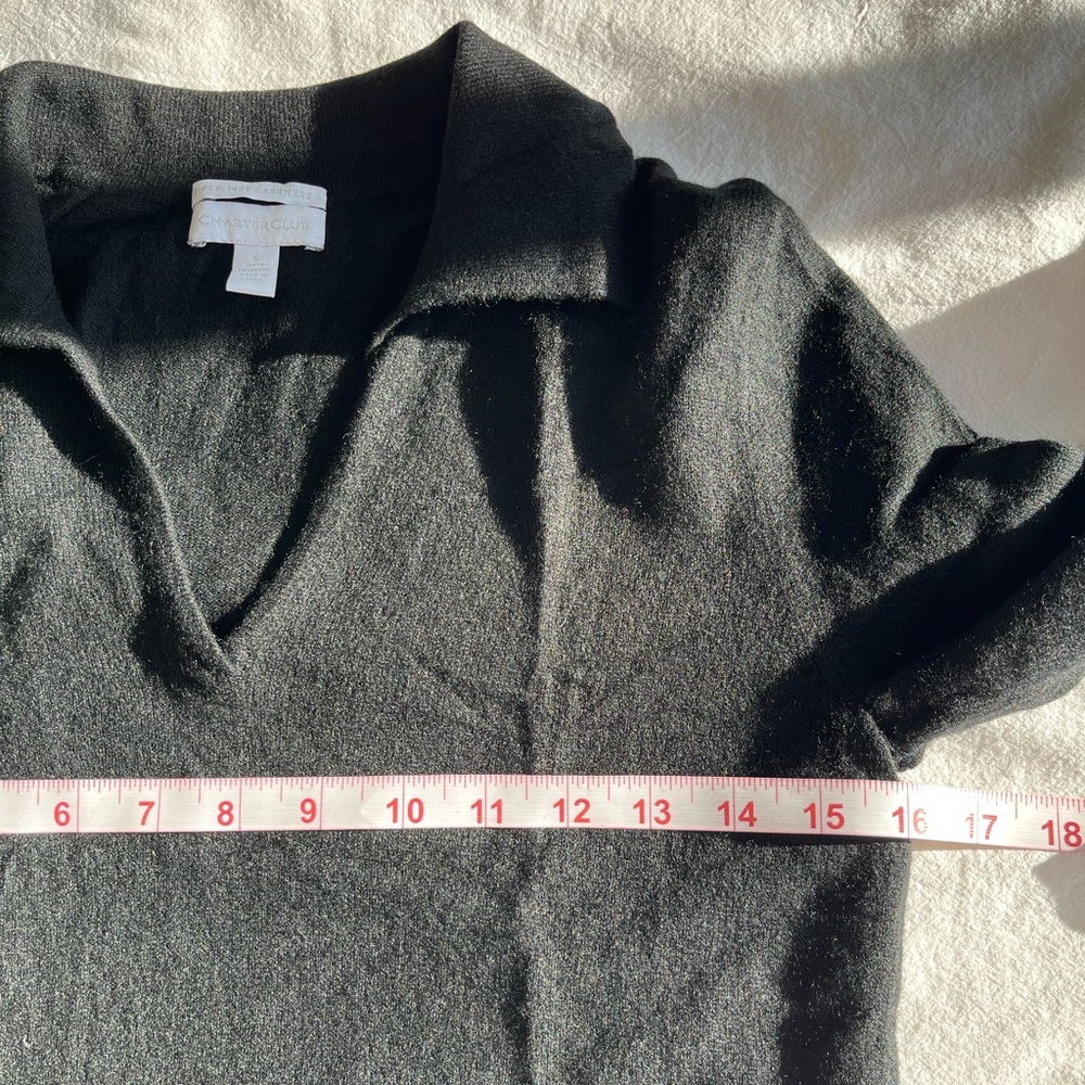 Charter Club Black 100% Cashmere Collared V-Neck Size S Pullover Knit Soft Cozy - Picture 6 of 9